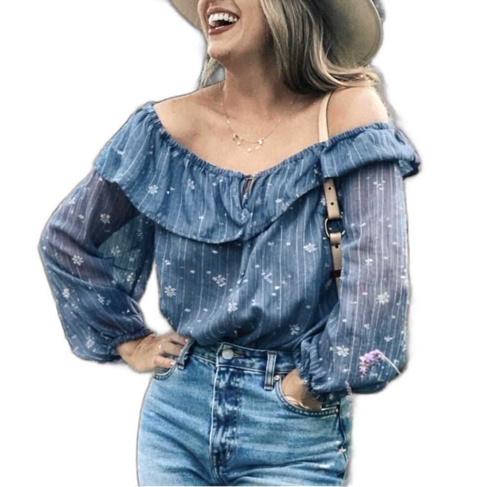 Abercrombie & Fitch Cottagecore Peasant Style Blue Bodysuit Medium